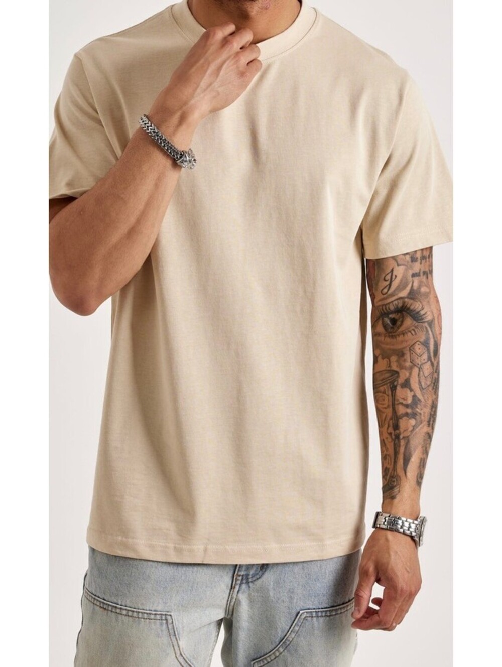 Maison Article Beige Crew Neck T-Shirt Medium